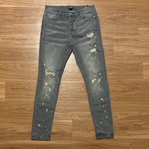 Boohoo Men Gray Skinny Jeans with Distressed Details